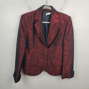 Centrix Paris Floral Embossed Blazer Womens 4 Red Black Metallic Preppy Witchy